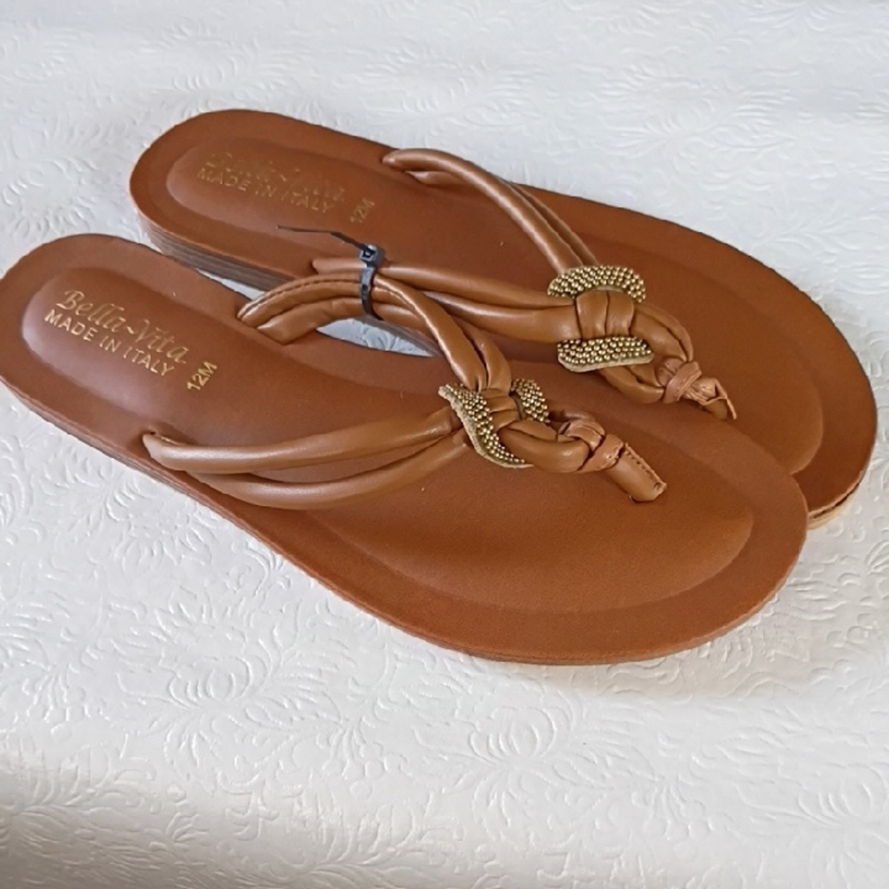 Bella Vita Brown Flats with Gold Accents